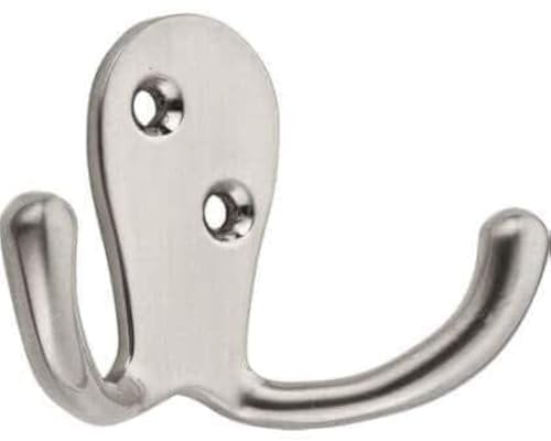 469587 Wide Twin Double Hat, Coat & Robe Hook in Satin Nickel Finish Door & Wall Mountable Single Pack with Fixings