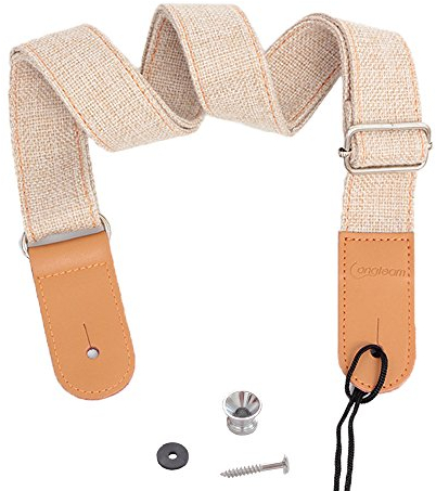 Rufun Ukulelegurt Retro Mädchen Baumwolle Leinen Leder Ukulele Gurt Gurtsicherungen Einstellbar Retro Mini-Gitarre (Khaki)
