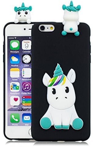 HopMore Kawaii Einhorn Handy Hülle für iPhone 6S Plus/iPhone 6 Plus Hülle Silikon 3D Hüllen Tier Muster Bumper Design Ultra Dünn Slim Handyhülle Schutzhülle Case Cover - Schwarzes Einhorn