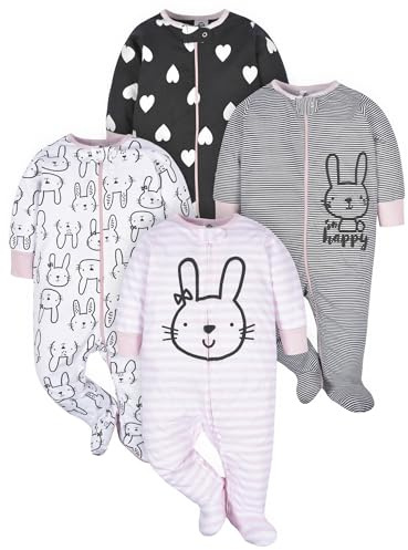 Gerber 4 Pack Sleep 'N Play Footie Zip Front Sleep ‘n Plays Bebé-Niñas