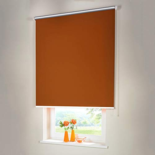 Sonnenschutz-HH® - Seitenzugrollo Verdunkelungsrollo Thermorollo - Außenmaß Breite 55 x 140 cm Höhe orange-Terracotta - Lichtundurchlässig Rollo für Abdunkelung Kettenzugrollo inkl. Universalträger