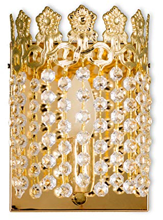 Helios Leuchten Kristall Wandleuchte Messing | Wandlampe Kronleuchter gold | klassische Lampe Leuchte Lüster | Schlafzimmer Wohnzimmer Flur