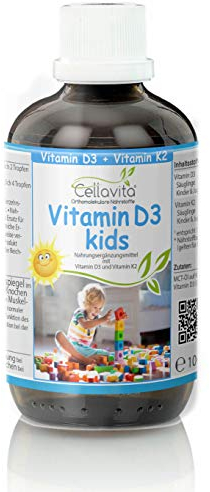 Cellavita Vitamin D3 mit K2 mk7 kids für Kinder | Beste Bio-Verfügbarkeit | all trans Form | 100ml