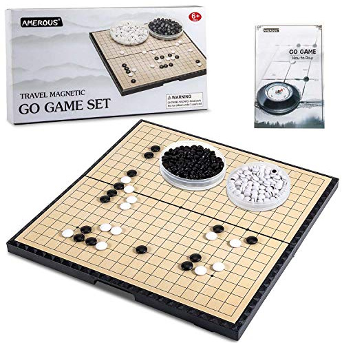 AMEROUS 11 Inches Magnetic Go Game Set (19 x 19), Travel Foldable Board Game Set with Magnetic Plastic Stones & Go Game Rules for Beginner, Kids, Adults (Weiqi)