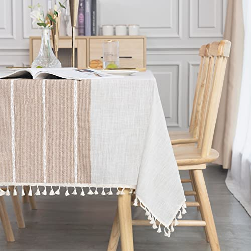 SUNBEAUTY Tischdecke Leinen Baumwolle Abwaschbar Tischtuch Rechteckig Tisch Decke Waschbare Tafeldecke 140x220 cm für Home Küche Speisetisch Dekoration