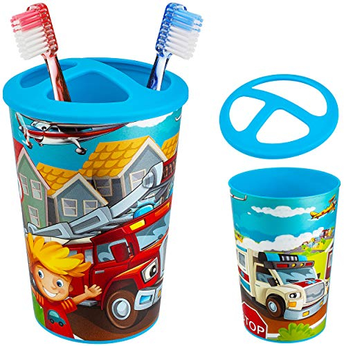 alles-meine.de GmbH Zahnbürstenhalter/Kinderzahnputzbecher - Auto - Fahrzeuge & Feuerwehr - Zahnbürstenbecher - für Zahnbürste - Becher - Kinderzahnbürste Babyzahnbürste - Mädc..