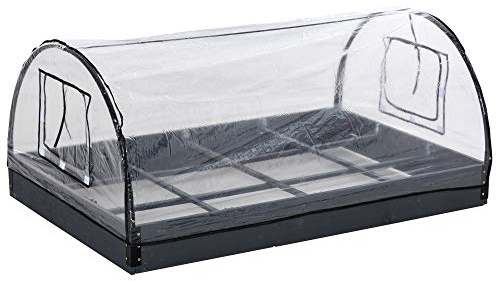 Outsunny Carré Potager avec Serre intégrée Mini Serre à tomates pour semis 12 Compartiments Bois Sapin Gris bâche Plastique