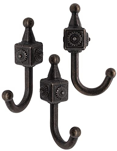 Fuxxer® 3x Massive Eisen-Haken, Garderoben-Haken, Handtuch-Haken, bronze, 3er Set