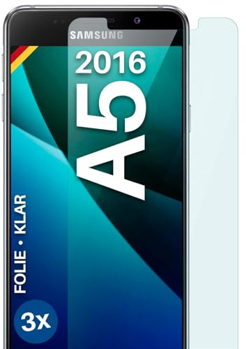 moex für Samsung Galaxy A5 (2016) Schutzfolie Displayschutz Folie Ultra-klar HD 0,2 mm kompatibel mit jeder Hülle, Anbringen ohne Blasen, Handyfolie Extra Kratzfest, FlexProtect 3 Stück
