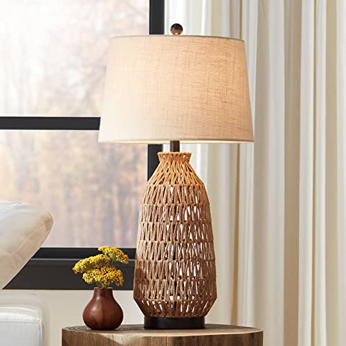 San Carlos 29 Bronze Brown Tall Table Lamp Modern Coastal Rattan Wicker