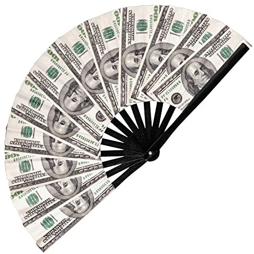 GloFX Folding Fan - Money Stacks/Money Fan - Large Rave Clack Folding Hand Fan for Men/Women - for EDM, Music Festival, Club, Event, Party, Dance, Performance, Decoration, Gift