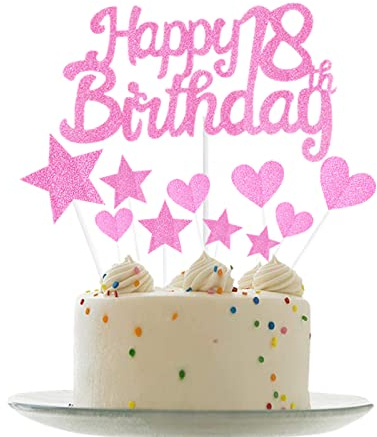 Personalised Happy 18th Birthday Cake Toppers Pink Cake Decorations for Girls Kids 18th Birthday Cake Cupcake Topper, Glitter Cakes Banner Decoration for 18 Birthday Anniversary Party Supplies