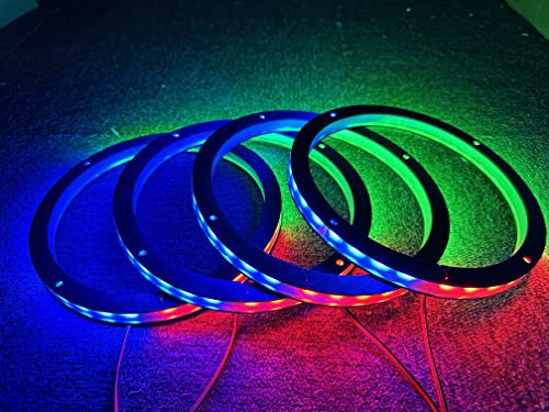 NA 4PCS 6.5 Car LED Speaker Ring Lights Decorative Light Kit Dream Color Chasing Flow Series + RGB Spacer Ring Light Coaxial Speaker Lights Bluetooth App Controlled
