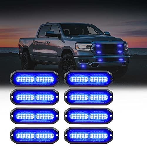 WINECO 8pcs 12 LED Surface Mount Strobe Lights , Firefighter Blue Grill Grille Emergency Warning Flashing Cop Lights Police Light Assemblies for Trucks Vehicles
