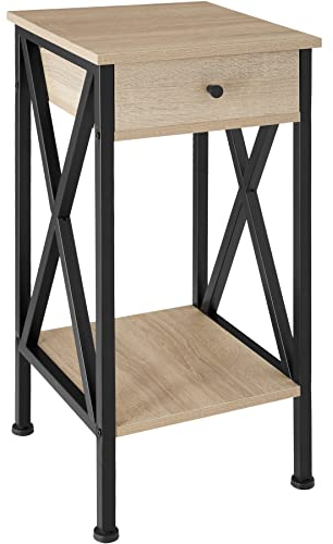 tectake® Industrial Möbel, Beistelltisch mit Schublade, Couchtisch mit Ablageflächen, Nachttisch schmal Schlafzimmer Deko,35 x 35 x 70,5 cm, Wohnzimmer Möbel - Industrial Holz hell, Eiche Sonoma