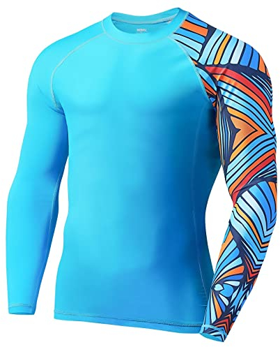 SURFEASY Rashguard Herren Langarm UPF 50+ Schwimmshirts Atmungsaktiv Surfen Angeln Wandern UV-Schutz Langarmshirt (Blau, XL)