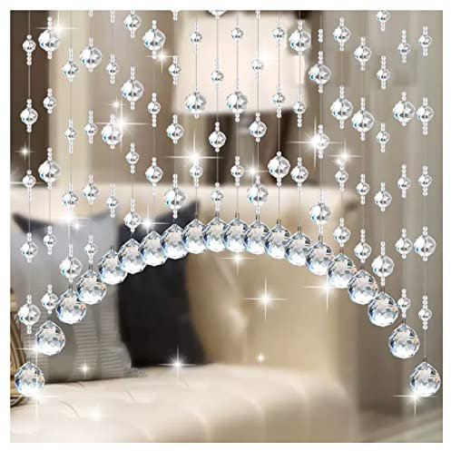 STRMAX Tende con perline in vetro di cristallo, divisorio per porta ad arco con perline per stanza, tende divisorie per porta, per migliorare il layout della casa per decorare la casa e feste in vetro