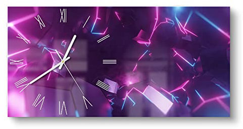 DEQORI Glasuhr | vertikal 60x30 cm | Motiv Virtuelles Leuchtdesign | große XXL Design Uhr aus Glas | leise Wanduhr für Wohnzimmer & Küche | moderne Hingucker Uhr für die Wand