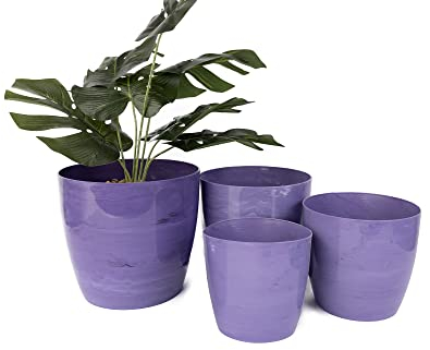 Home Garden Ornaments Plant Pots Indoor Marble Look Indoor Plant Pot Decorative 12/14/16/18cm Flower Pots Set (Purple)