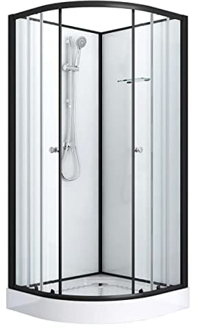 SANOTECHNIK Komplettduschkabine BELA 2 Schwarz 90×90×203 cm – All-in-One Komplettdusche | 4 mm ESG-Sicherheitsglas, Einhebelmischer, Handbrause, Glasablage, Eck-Schiebetür, PS13B