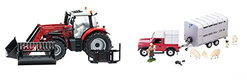 Britains 1:32 Massey Ferguson 6616 Tractor with Front Loader, Farm Set Toy Tractors for Children, 43082A1 & 1:32 Sheep Farm Playset Collectable Farm Animals for Toddler