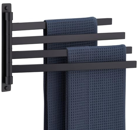 KOKOSIRI, Portasciugamani da bagno girevole, nero opaco, 4 braccia per bagno, cucina, parete, in acciaio inox B5007BK-A4