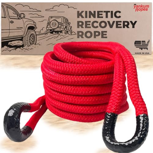 Yankum Ropes,Kinetic Recovery Rope Made in The USA, 7/8 x 30 Tow Rope for Truck Heavy Duty, Kinetic Tow Rope and Kits, Recovery Straps for Truck,Heavy Duty Kinetic Recovery Strap kit