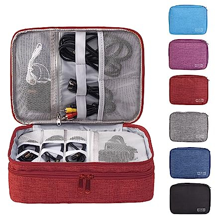 Kabel organizer tasche, kabel organizer reise, Reise elektronik tasche, Elektronik Zubehör Organizer, kabeltasche organizer, Ladekabel organizer, Travel organizer, ladekabel tasche(3 Schicht Rot)