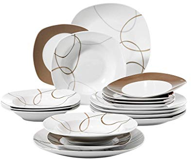 Juego de platos llanos Juego de platos llanos de cocina de porcelana de cerámica de 18 piezas Juego de vajilla con plato llano, plato de postre, plato hondo para sopa