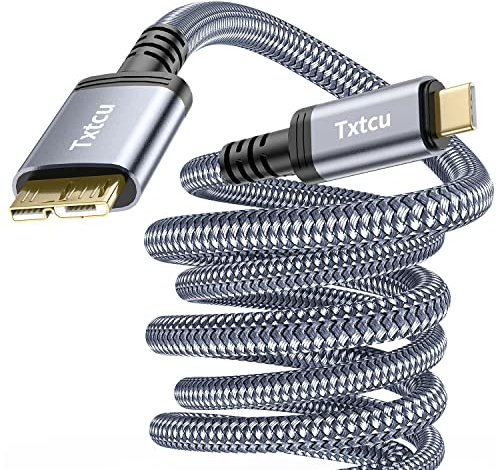Txtcu USB C to Micro B Cable 1M, USB C Hard Drive Cable Type C to Micro B USB 3.0 Nylon Braided Compatible with Toshiba Canvio Seagate WD Element External Hard Drives SSD HDD Galaxy S5 Camera etc.
