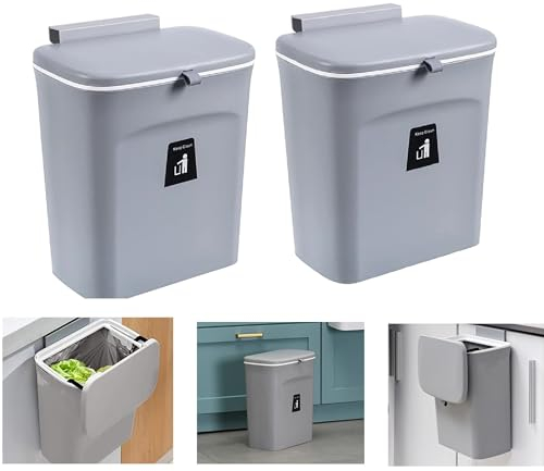 NiC IS COCNG 2 pcs Cubo de Basura de Cocina Colgante con Tapa - Papelera para Puerta de Armario o Mueble - 9 L para Reciclaje Orgánico y Desperdicios
