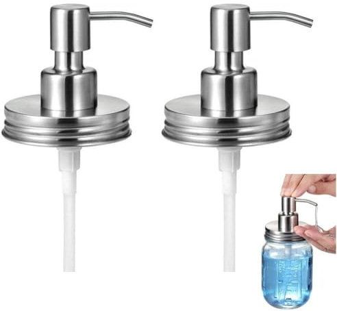 Wudaizhi Mason Jar Liquid Soap Dispenser Lids Pump 2pcs Stainless Steel Bottles Lid Pumps Replacement for Regular Canning Lids