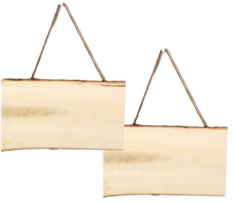 Pamtns Bois pour Pyrogravure 2 Pièces Plaques en Bois Brut à Suspendre Bois a Graver Panneau en Bois Non Fini Panneau Vierge en Bois Tranches de Bois Suspendues Bannières Décoration Murale avec Corde