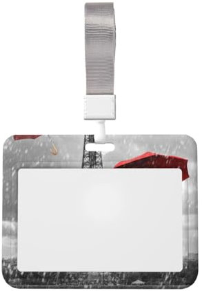 Turm mit rotem Regenschirm-Kartenhalter – stilvoller Ausweishalter mit Umhängeband für Männer und Frauen, Ausweishalter für Büroangestellte, ABS-Material (horizontal 8 cm x 10 cm).