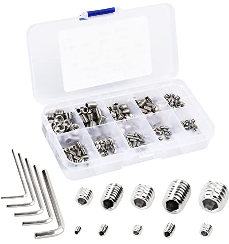 200 Stück Madenschrauben Set, Inbusschraube Sortiment Kit mit Inbusschlüssel Edelstahl Madenschrauben Sortiment, Gewindestifte Schrauben für Türklinke M3 M4 M5 M6 M8