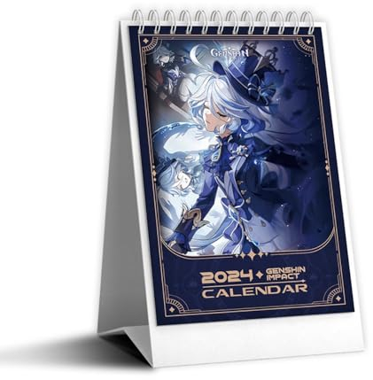 MayDee 2024 Genshin Tischkalender Kalender, Countdown Kalender Anime Charakter Furina Neuvillette Wunderschön Illustriert, Doppelseitiger Kalender Für Notizen, Mehrfarbig