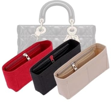 LinerLink Taschen-Organizer für Dior Medium Lady D-Joy Tasche (26 L x 13,5 H x 5 T) | handgefertigter Tascheneinsatz | 2 mm Filztascheneinsatz | Damen-Handtaschenformer (Beige, Stil B: seitlicher