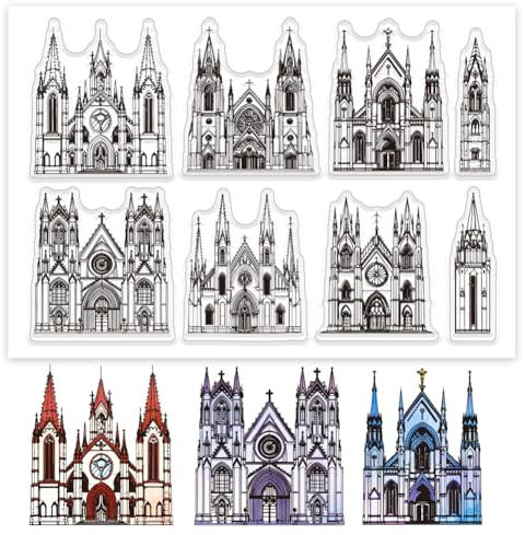 GLOBLELAND Klare Stempel Der Kirche Für Kartenherstellung, Gotische Architektur, Klare Stempel, Siegel, Transparente Stempel Für DIY, Scrapbooking, Fotoalbum, Tagebuch, Heimdekoration