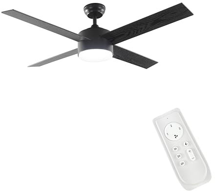 FINXIN Ceiling Fan with Lamp, Ceiling Fan with Light White/Black Ceiling Fans for Bedroom,Living Room,Dining Room Including Motor,Blades,Remote Switch (52 Black 4-Blades)
