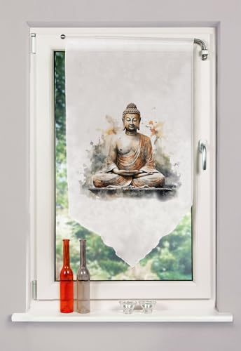 Clever-Kauf-24 Fensterbehang Scheibengardine Bistrogardine Buddha 60x100cm Natur Zen