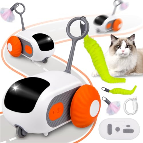 Pipihome Katzenspielzeug Selbstbeschäftigung | Interaktives Katzenspielzeug Elektrisch | Beweglich Smartyflip Automatisch Katzenspielzeug mit Fernbedienung | USB Aufladbar