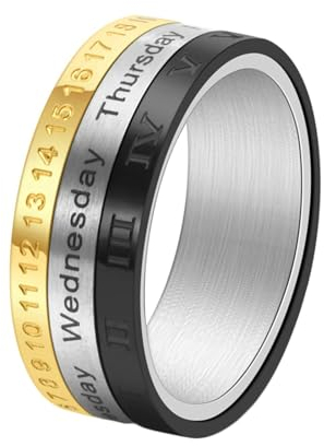 Stfery Edelstahl Ringe Herren, 8mm Tricolor Ring Zahlenspanner Verlobungsring Mann
