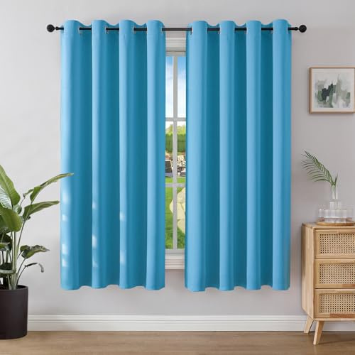 Joydeco Verdunkelungsvorhänge Himmelblau mit Ösen 2er Set H 175 x B 140 cm, Kurze Vorhänge Blickdichte 175 cm Lang für Schlafzimmer