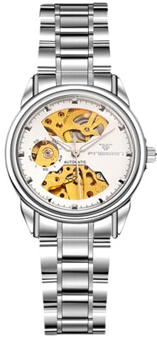 rorios Paar Mechanische Armbanduhr Damen Herren Uhren Automatik Edelstahl Uhr Minimalistisch Business Uhr Mode Skelett Uhr Weiß B