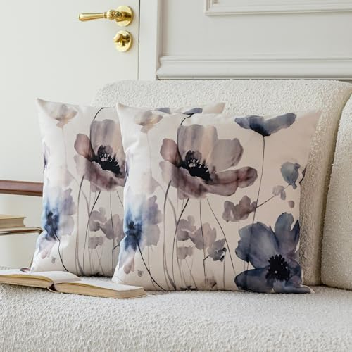 Vorysum 2 er Set Outdoor Kissen Wetterfest Kissenbezüge 45x45 cm Sommer Blumen Kissenbezug Abstrakt Retro Sofakissen Dekorativ Kissenhülle aus Polyster für Garten Sofa Wohnzimmer Bett