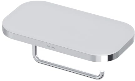 Toilettenrollenhalter aus Satiniertem Glas mit Ablage, Klopapierhalter mit Abstellfläche, Toilettenpapierhalter mit Bohren zur Wandmontage, Papierhalter zur Wandbefestigung AM.PM Func A8F341400