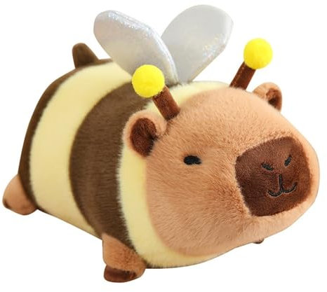 TOPLITHE Süßes Capybara Plüschtier Mit Tragbarer Kopfbedeckung Capybara Kuscheltier Stofftier Plush Spielzeug Geschenk for Kinder(Bee)
