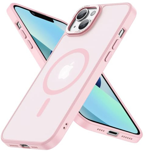 Cokwi Magnétique Coque pour iPhone 14, iPhone 13 (6,1 Pouces), Compatible with MagSafe Antichoc Ultime – Magnétisme Puissant et Protection Militaire -Etui Translucide Mat - Rose