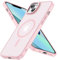 Cokwi Magnétique Coque pour iPhone 14, iPhone 13 (6,1 Pouces), Compatible with MagSafe Antichoc Ultime – Magnétisme Puissant et Protection Militaire -Etui Translucide Mat - Rose