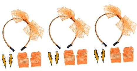 SOIMISS 3St Partykostüme der 80er Bands Kostüm der 80er Kostümzubehör der 80er fingerlose handschuhe fingerless gloves Haarband Fingerlose Spitzenhandschuhe Netzhandschuhe Neon-Ohrringe